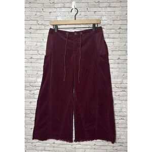 XCVI Wearables Burgundy Wide Leg Crop Pants Raw Hem Casual Womens Small
